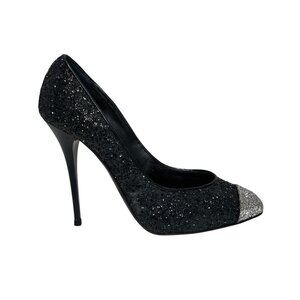 Giuseppe Zanotti Black Silver Glitter Stiletto Pumps 39.5 Heels